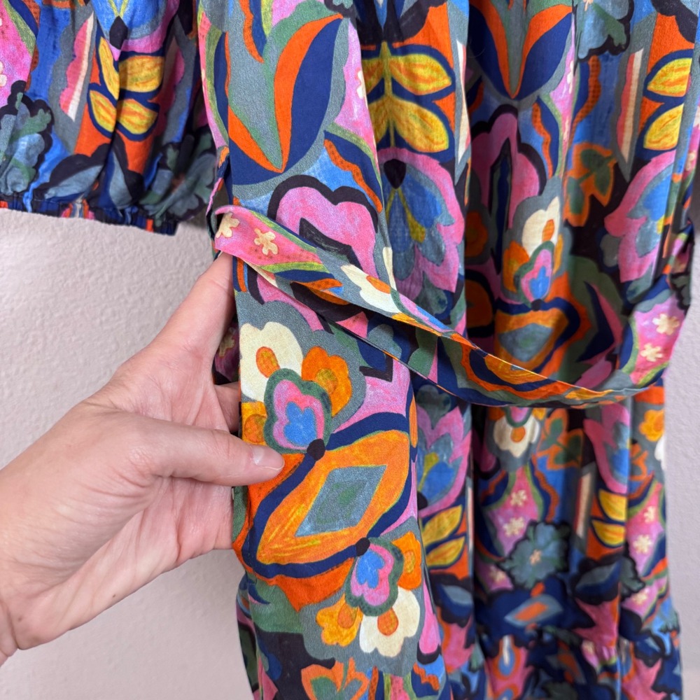 Marine Layer Nadia Belted Mini Dress Talavera Blue Floral Puff Sleeve Medium NWT - Picture 4 of 6